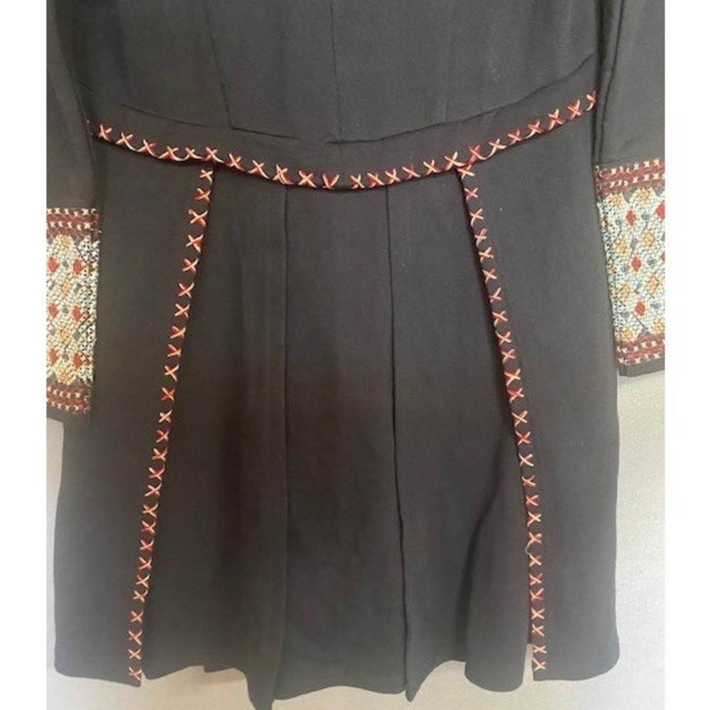Kyla Seo Black Cotton Embroidered Duster Coat Floral Cross Stitch Jacket Large - Picture 7 of 10
